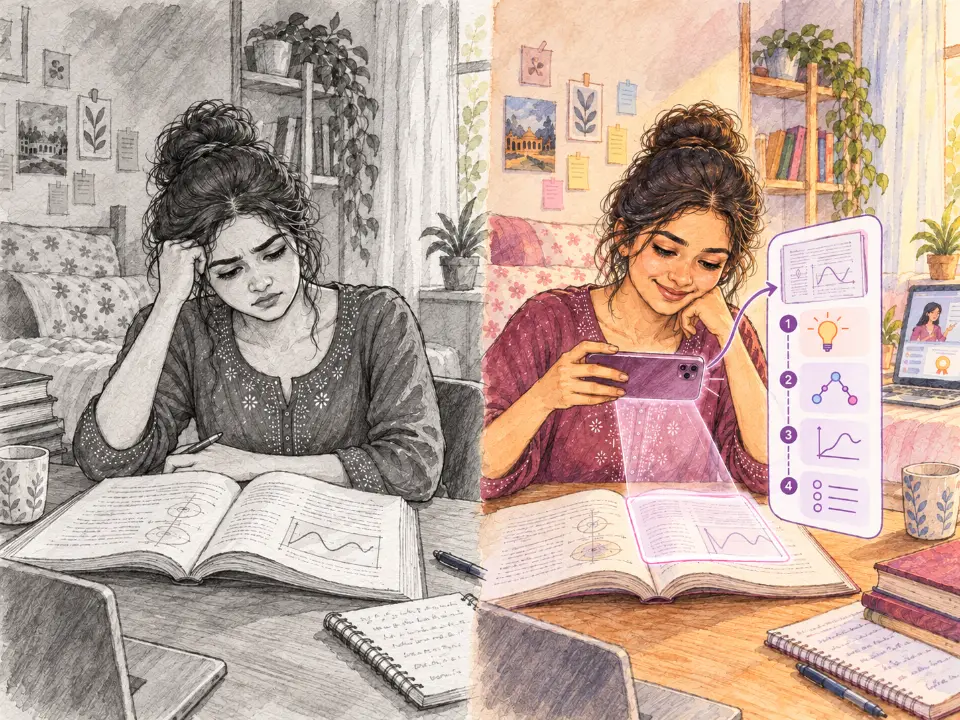 A student confused by her textbook, then using AI on her phone to understand it step by step